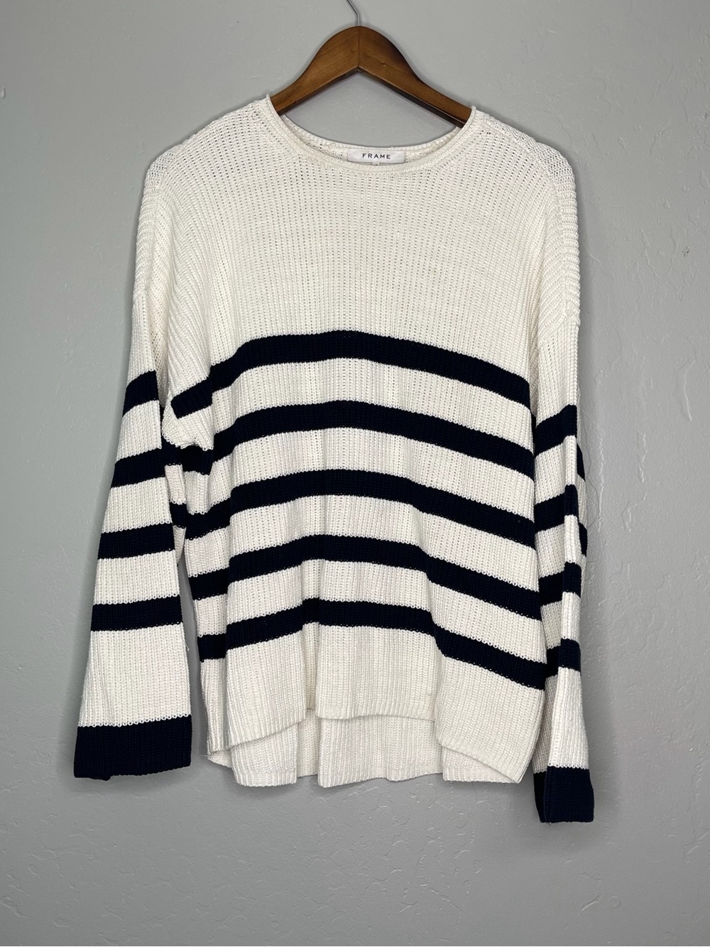 Frame | Mariner Swingy Striped Bell Sleeve Cotton Sweater Size L
